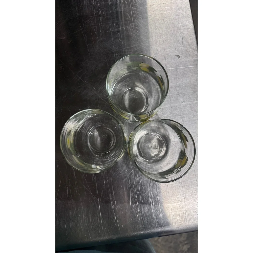 Vtg Libbey Lemon Print Stemless Wine Glasses Set of 3 Citrus Fruit Tumblers 17oz